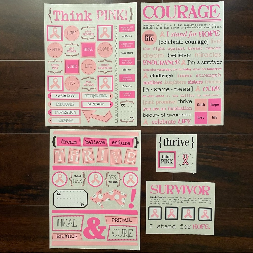 *Lot of 5 Sheets* SRM STICKERS Celebrate Life Think Pink Cancer Survivor NEW!